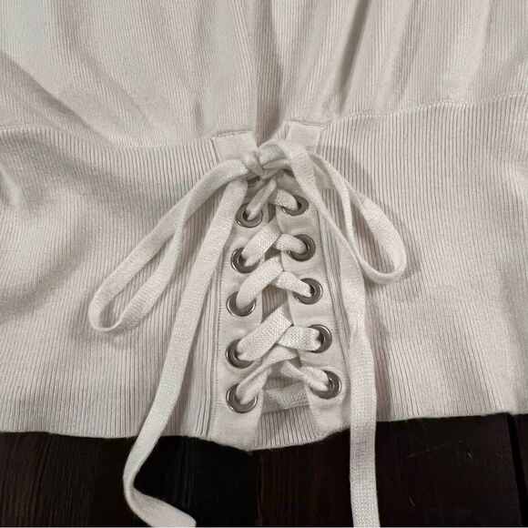 EXPRESS Sweater White with Puffy Sleeves size XXS - Picture 4 of 8